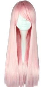 Perruque Longue Rose