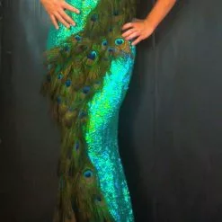 Robe Fourreau Paillettes Et Plumes De Paon