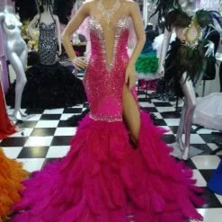 Robe Fourreau Strass Et Plumes
