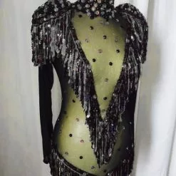 Body En Résille Maille Fine Et Franges