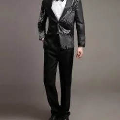 Veste à Paillettes Noir Et Argent